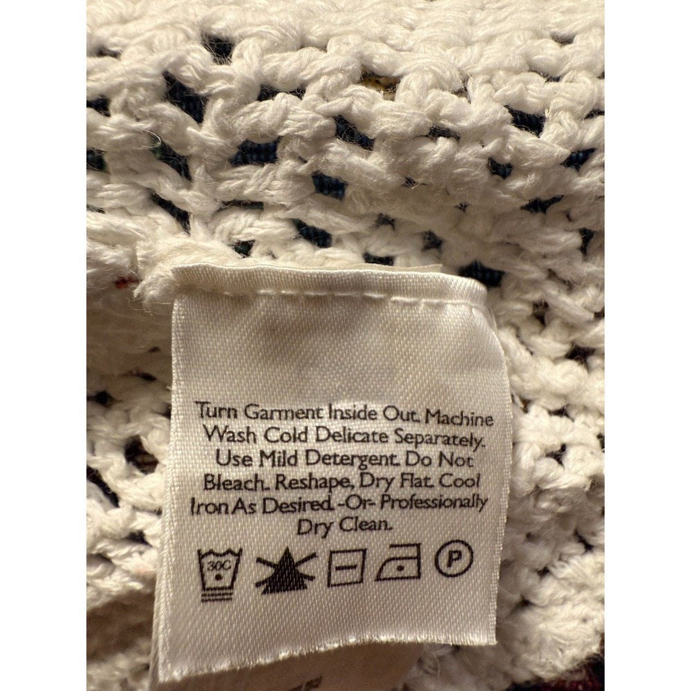 Eddie Bauer Blouse SZ Petite Medium Hand-Crocheted White Coastal Twee Artsy - Picture 4 of 4